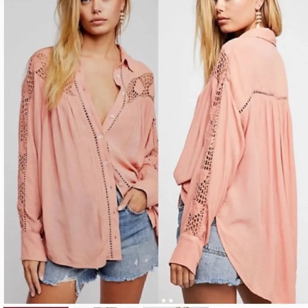 Free People Katie Bird Buttondown Blouse size medium